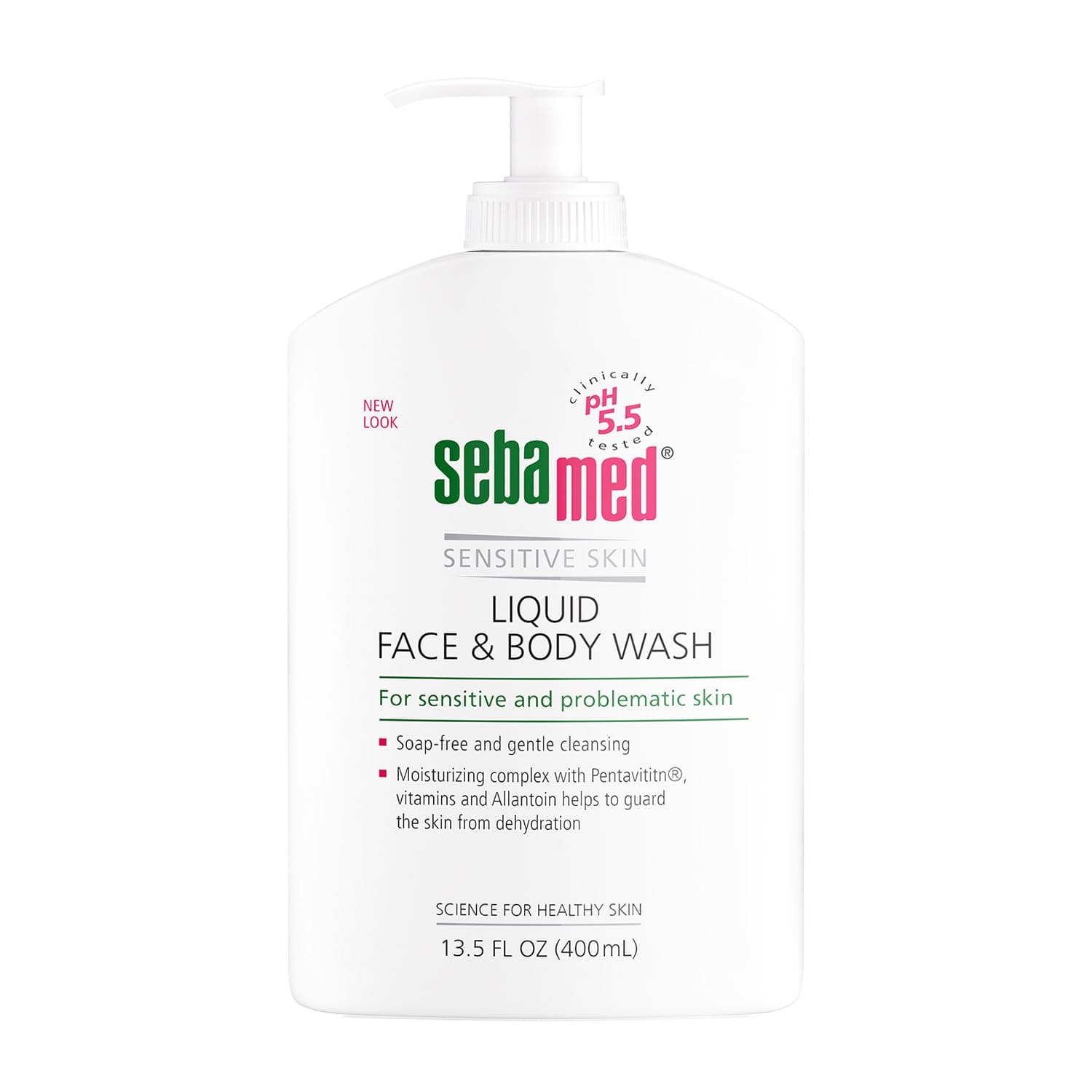 SEBAMED Paraben-Free Liquid Face and Body Wash with Pump pH 5.5 Dermatologist Recommended Mild Hydrating Cleanser for Sensitive Skin 13.5 Fluid Ounces (400 Milliliters)
