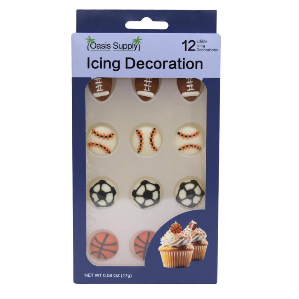 Oasis Supply Edible Fun Shapes Hand-Painted Sugar Cake & Cupcake Toppers Sports/Athletics Party Decorations (Assortment, 12)