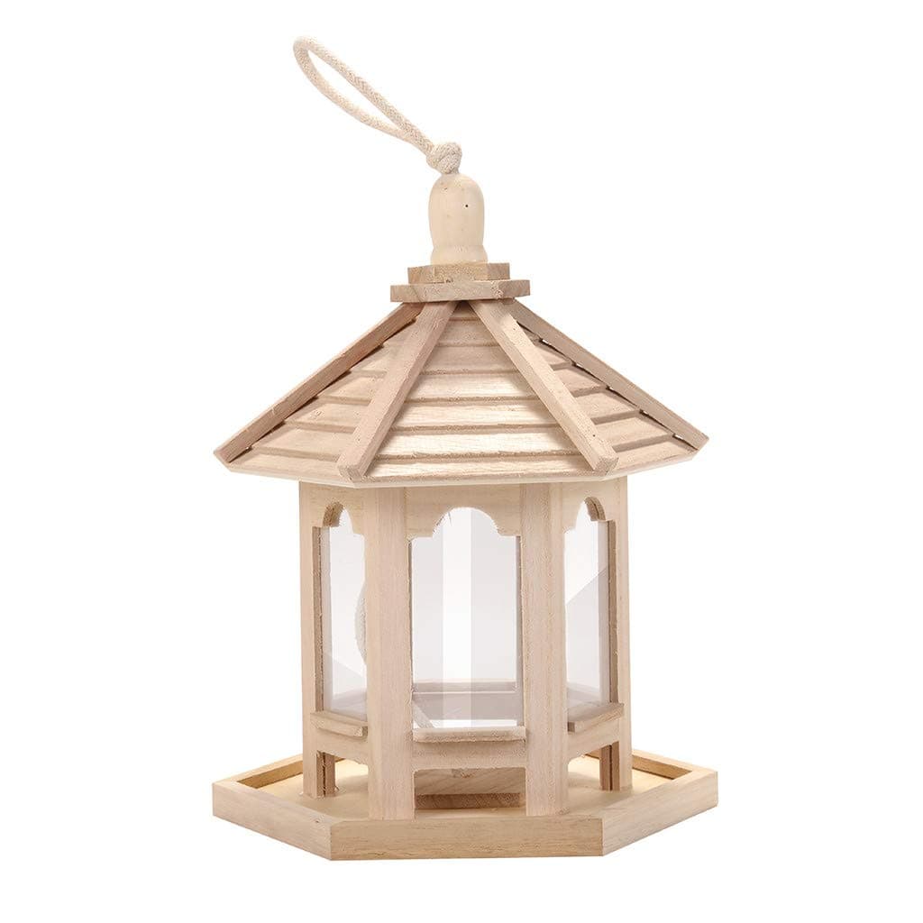 Wooden Bird Feeder Hanging for Garden Yard Decoration Hexagon Shaped With Roof