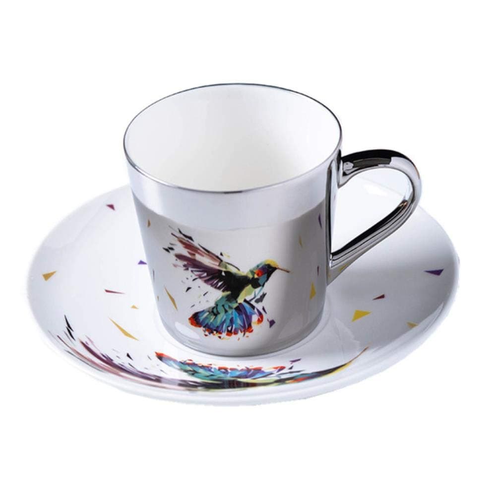 Mirror Reflection Coffee Mug Luycho Mirror Coffee Cup Specular Reflection Bird Ceramic Cups and Saucers Sebd Scoop European Style Coffeeware,Silver,China