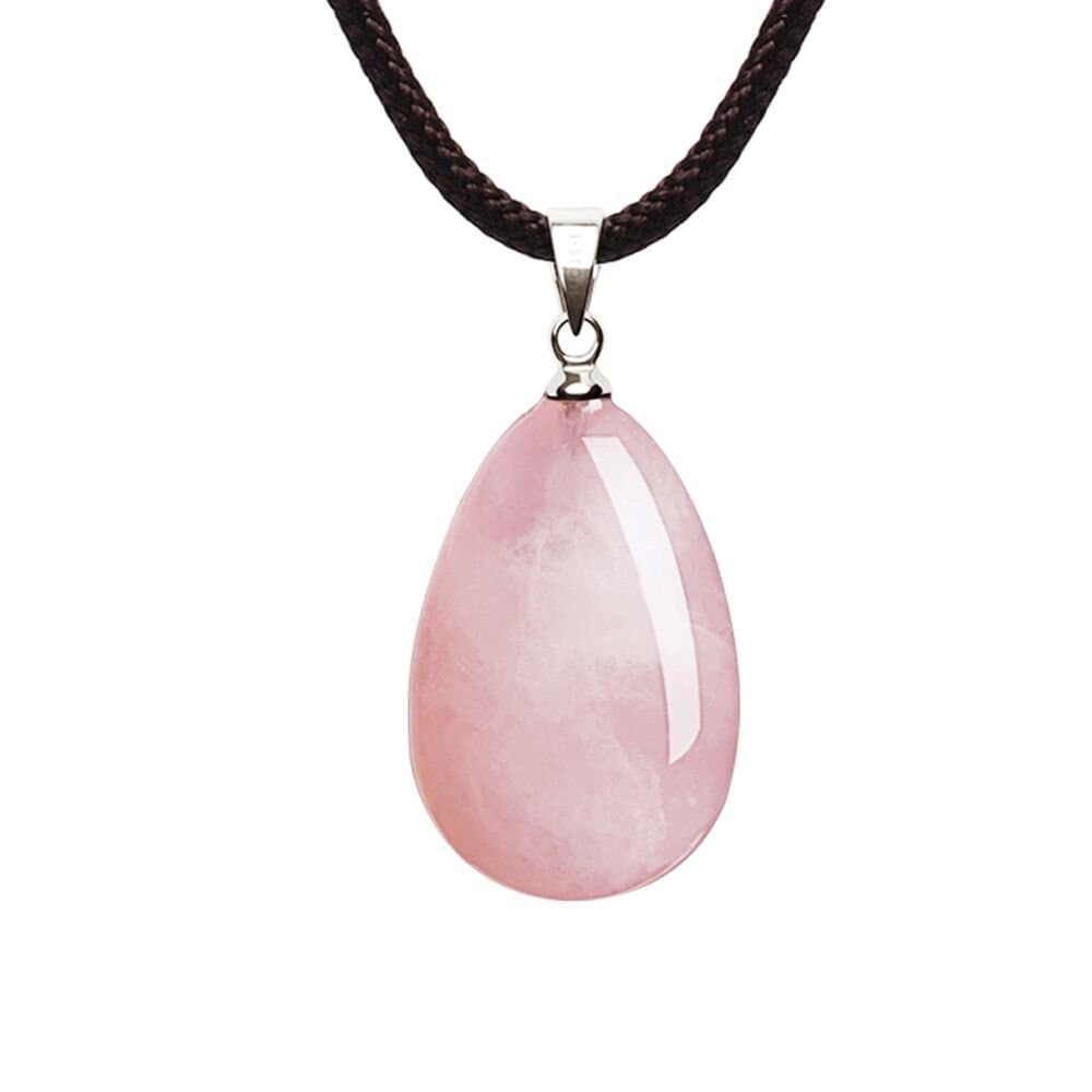 iSTONE Natural Teardrop Rose Quartz Pendant Necklace with 16" Rope Chain,Healing Chakra…