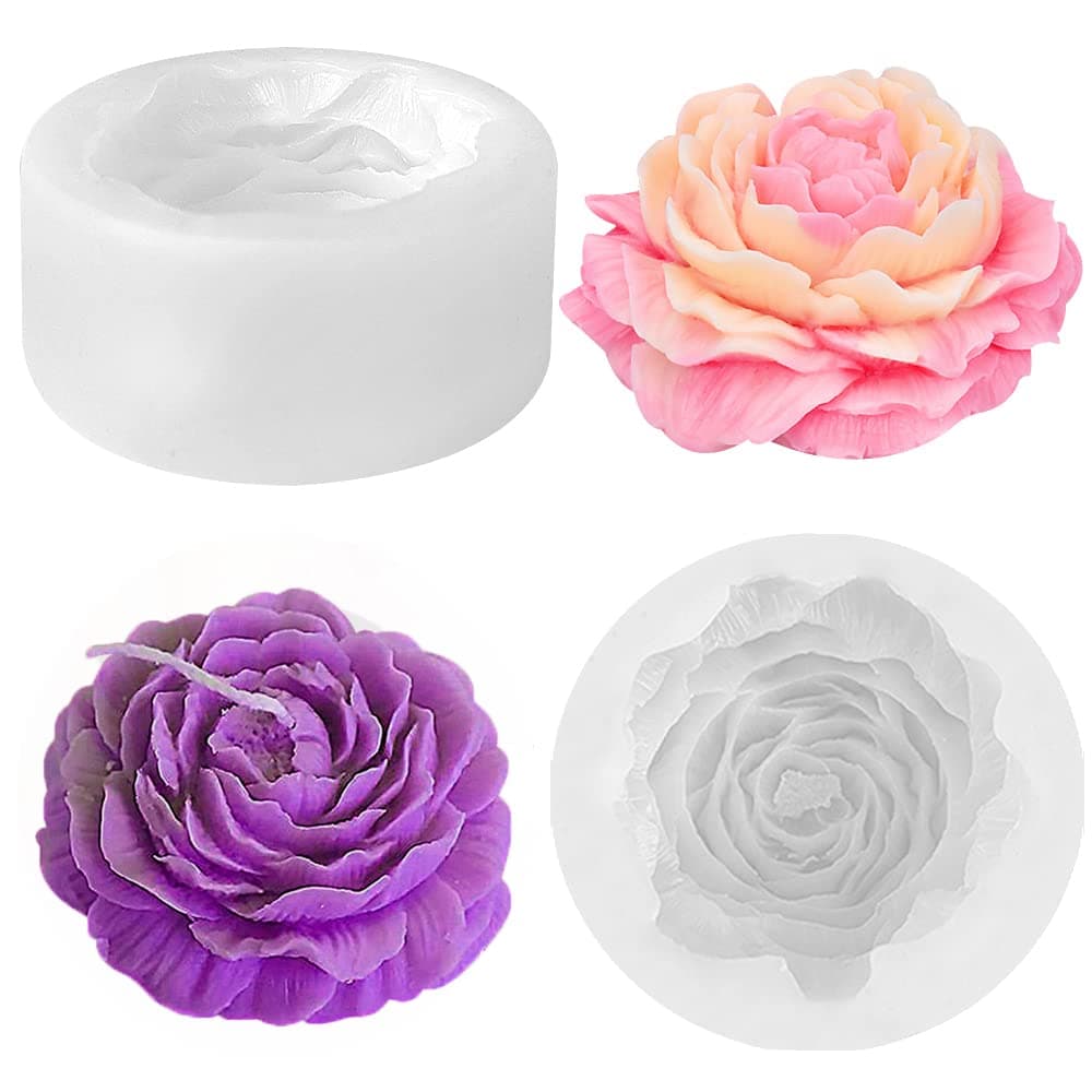 3D Large Peony Honeycomb Candle Moulds Flower Rose Silicone Mold Soy Wax Beeswax Aromatherapy Soap Making Chocolate Baking Molds for Birthday Anniversary Wedding Party Decoration (Clear)