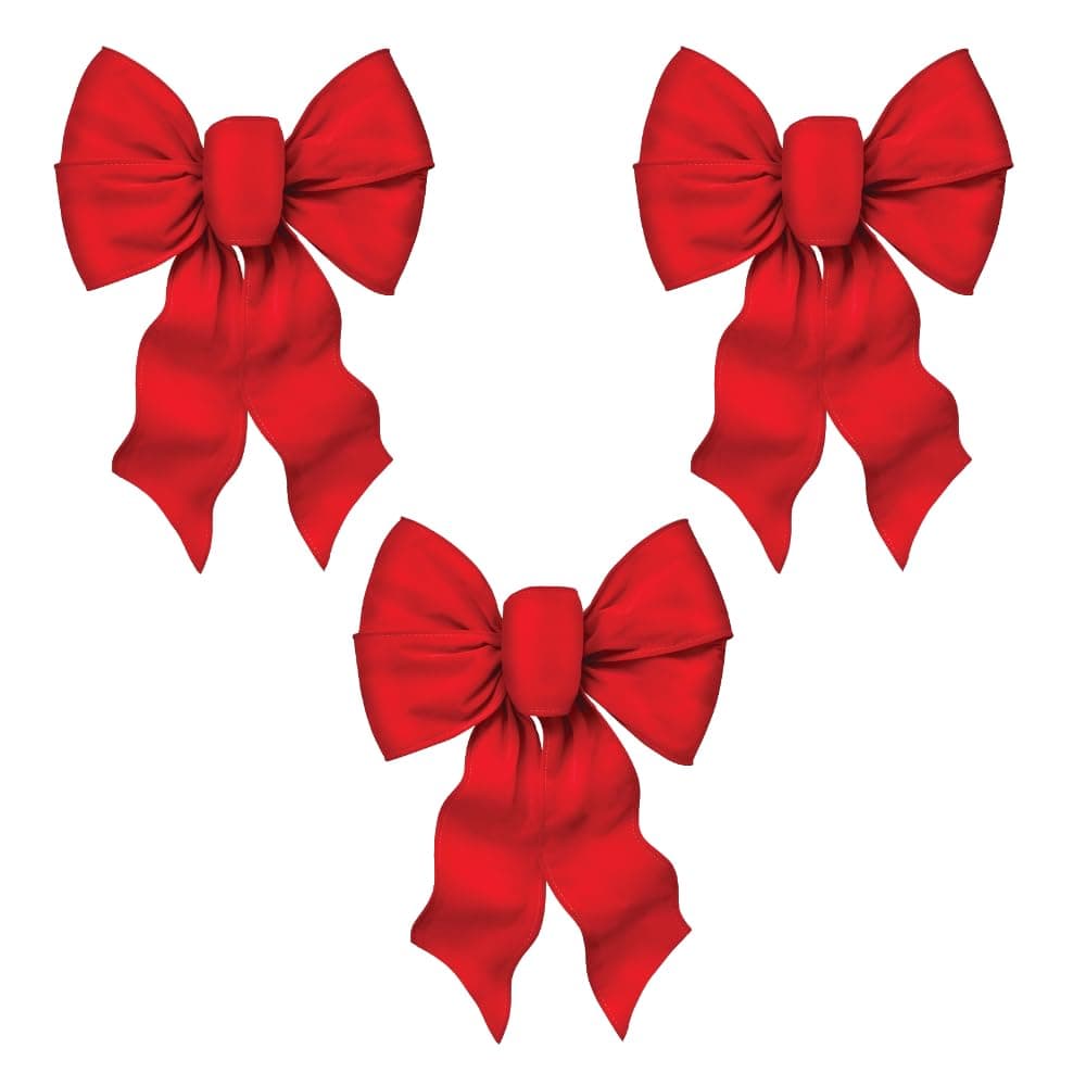 Rocky Mountain Goods Large Wired Red Bow (Pack of 3) - 12" Wide by 18" Long - Christmas Wreath Bow - Great for Large Gifts - Indoor/Outdoor - Waterproof Velvet - Attachment Tie