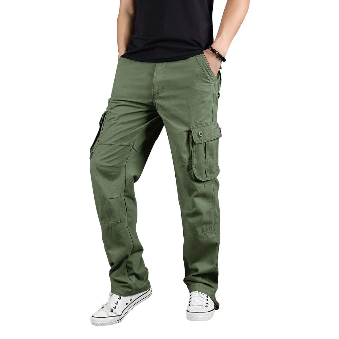 Mens Relaxed-Fit Cargo Pants Multi Pocket Military Camo Combat Work Pants, Army Green, 36W-33L