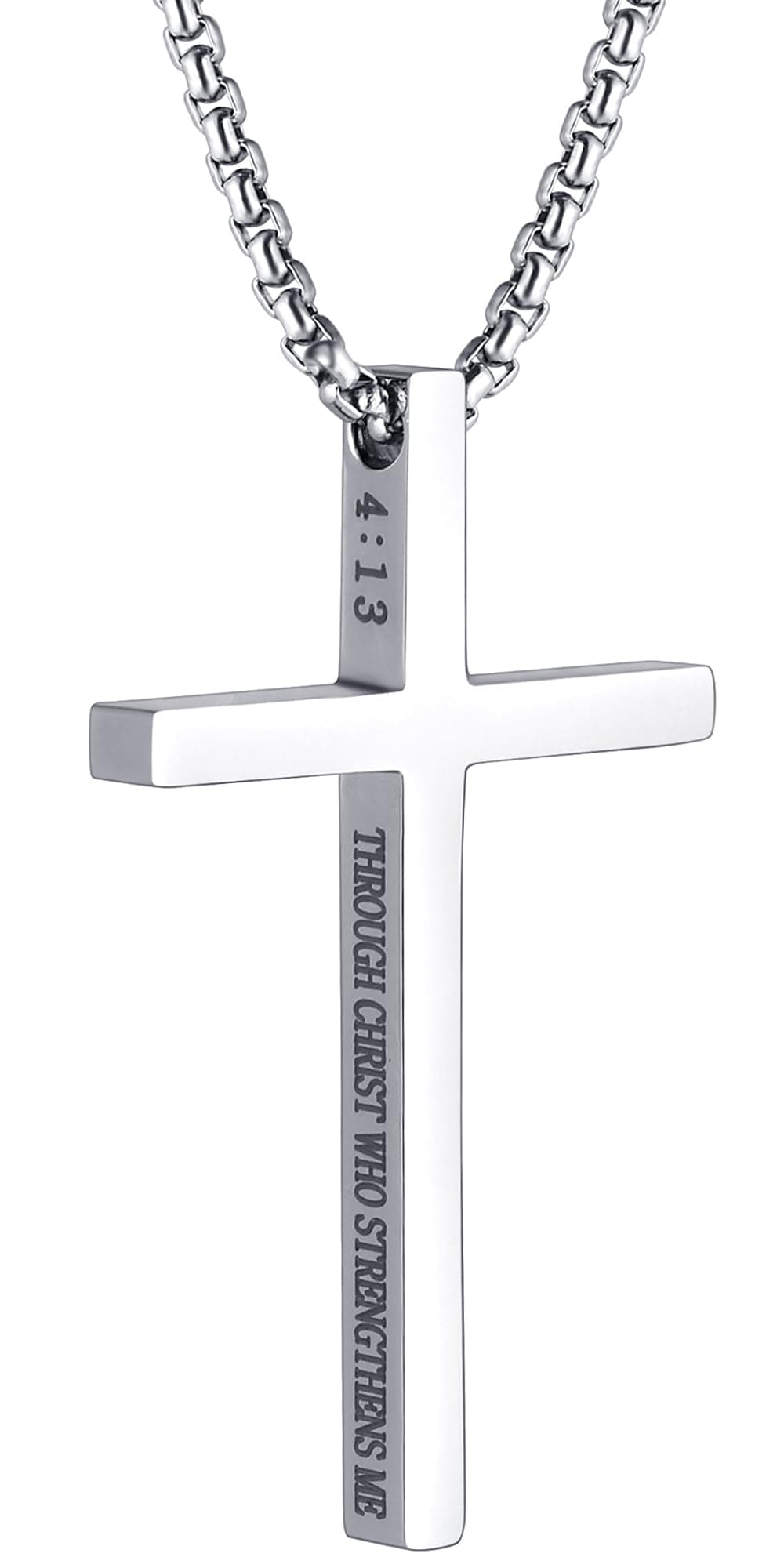 MUERDOU Cross Necklace for Men Cross Pendant STRENGTH Bible Verse Stainless Steel Necklace