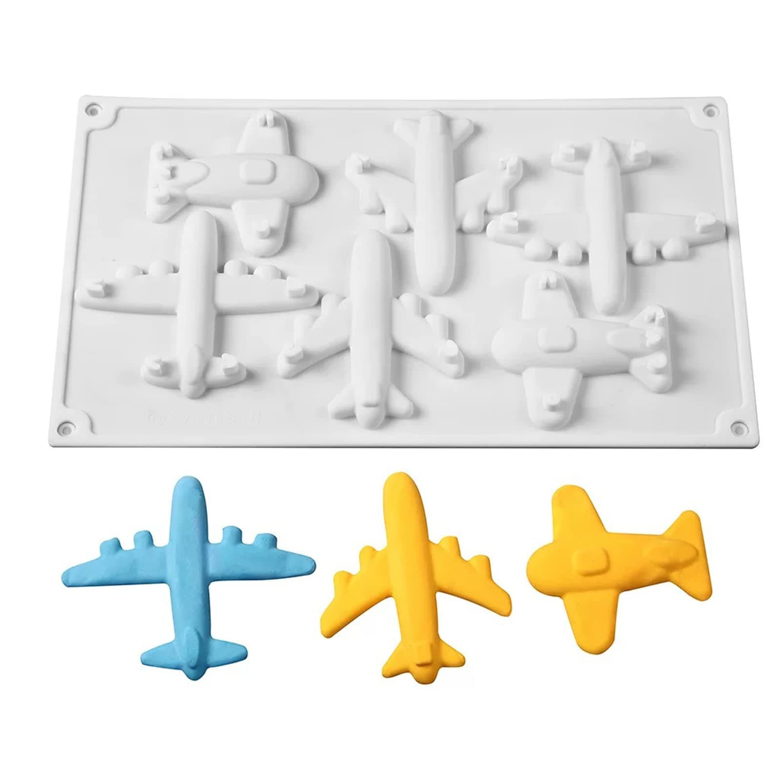 Airplane Fondant Silicone Molds, DIY Chocolate Cake Decorating Molds, Airplane Candy Ice Cube Tray Tool, Reusable, Baking Mousse, Jellies, Cookies, Marzipan, Cupcake Decorating (6-Cavity)