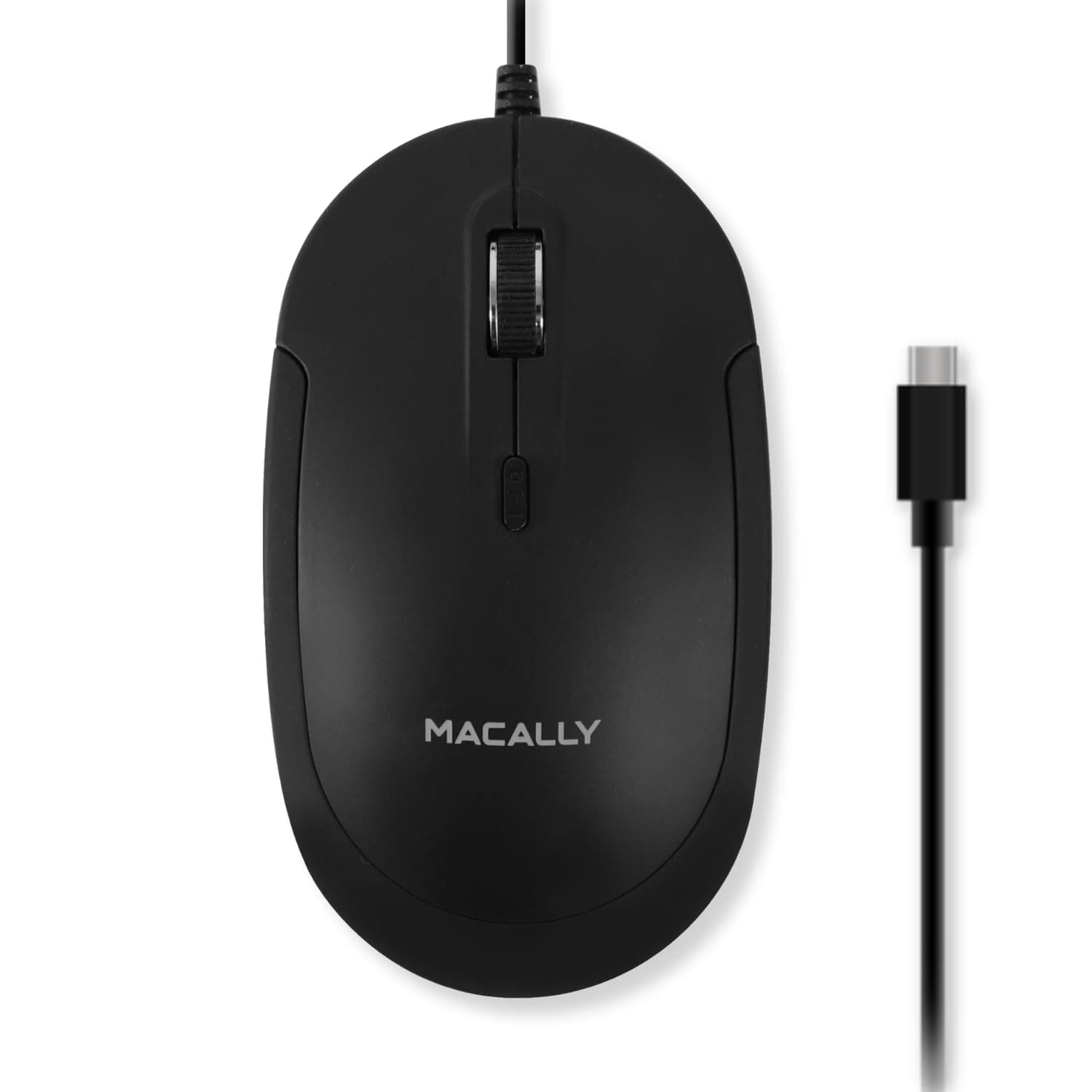 Macally Wired USB C Mouse for Mac and PC - Slim, Quiet, and Reliable - 3 Button Layout, Scroll Wheel, and 4 DPI Mode (800/1200/1600/2400) Type C Mouse for Laptop - Plug and Play USBC Mouse - Black