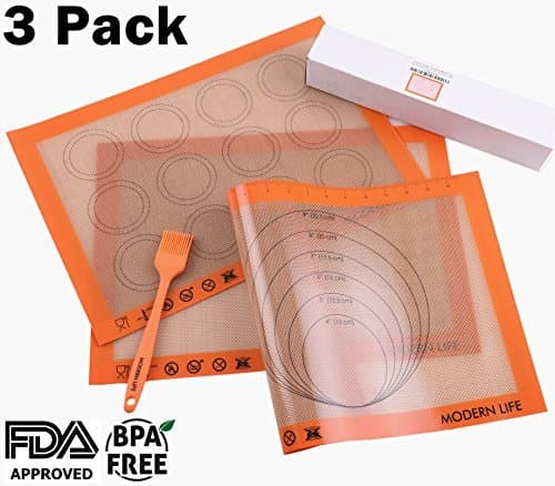 Non Stick Silicone Baking Mat Set with Measurements 3 Pack Half Sheet Multi-Purpose Bakeware Set with an Complimentary Oil Brush