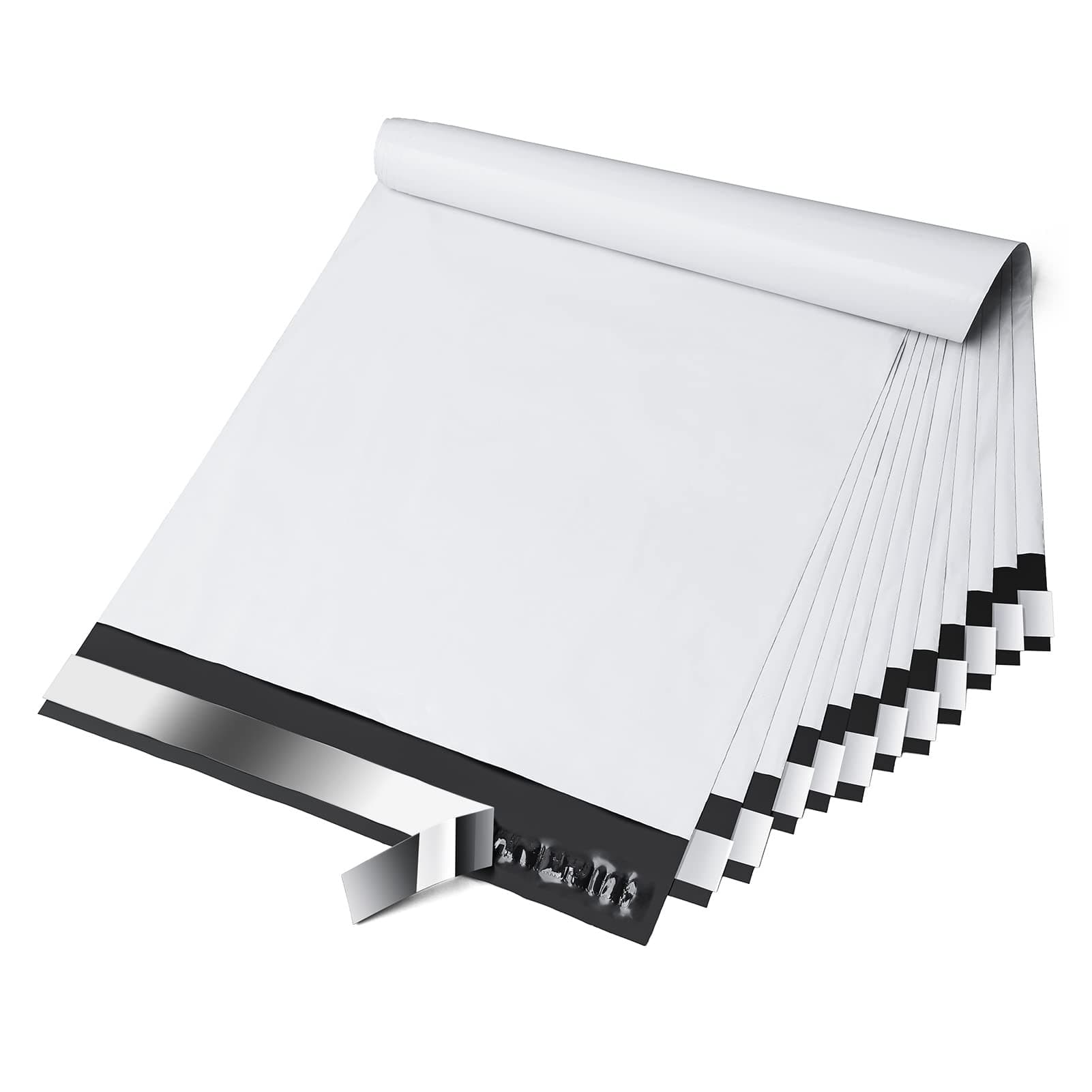 Fuxury Poly Mailers 10x13 Inch 100 Pack,Shipping Bags for Clothing,Strong Adhesive Mailing Envelopes,Heavy Duty Self Seal Plastic Postal Return Package Bags for Books Accessories Business,White