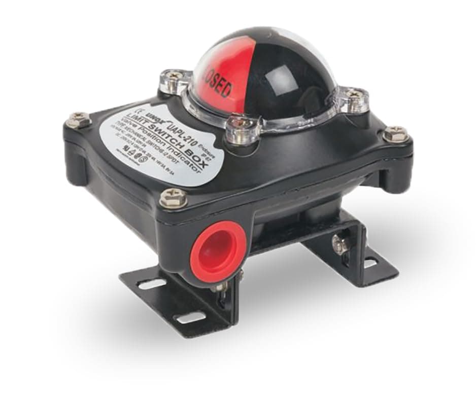 UNOX Limit Switch Box for Pneumatic Actuators, Micro Limit Switch, Aluminum Body, IP67 Waterproof, Position Indicator (0-90), High Temp Range -20°C to 80°C, Connects Namur Directional Valve