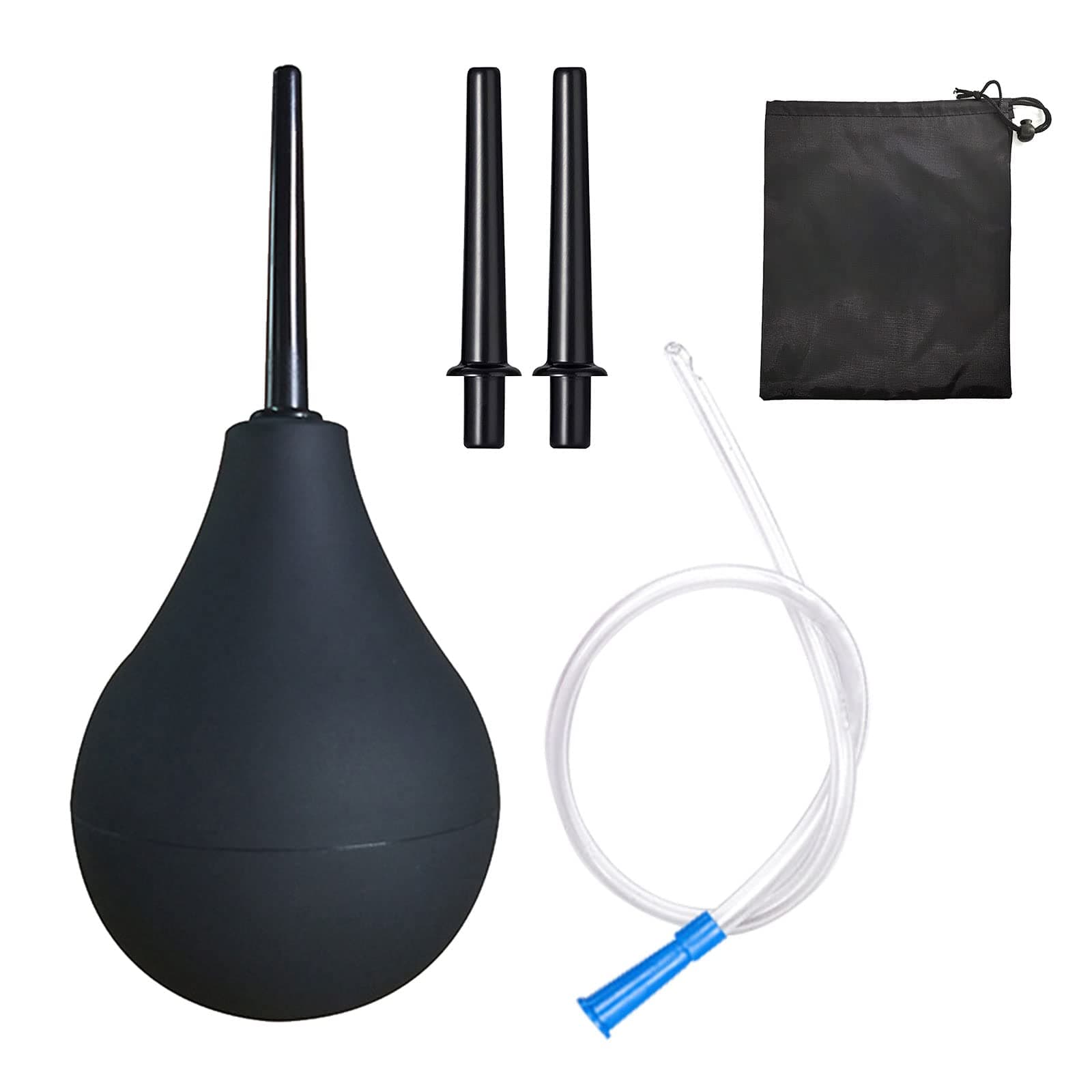 220 ML Bulb Douche Set for Men Women, 2 X Reusable Slim Nozzle, 1 X Long Tube Hose Nozzles and 1 X Storage Bag, Silicone Douche Bulb Comfortable Washing Cleaning Douche Kit, Black, 1.0 count