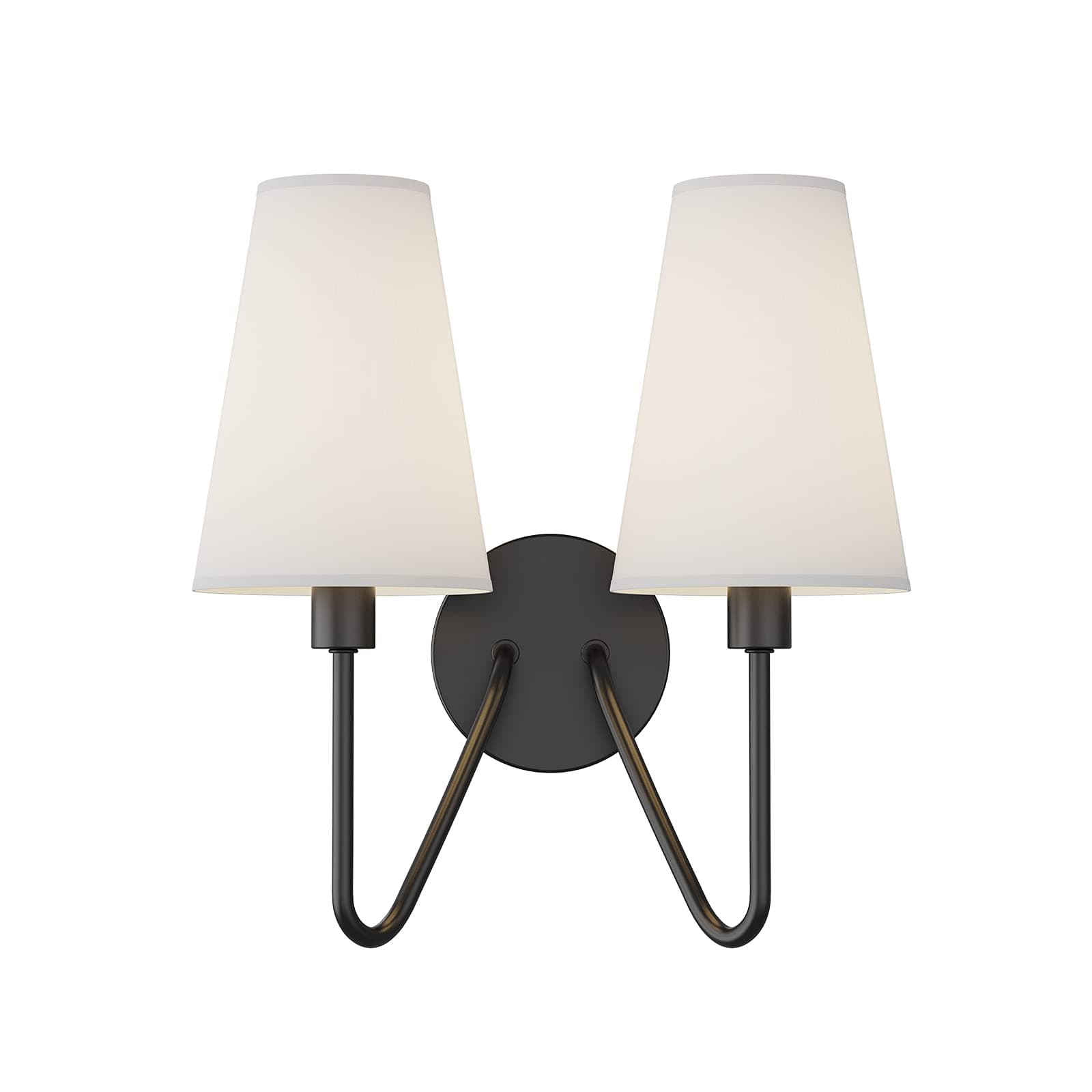 Electro bp;Double Head Classic 2 Lights Wall Sconces Lighting Fixture Black with Cream White Linen Fabric Lamp Shades E12 80W Hardwired;