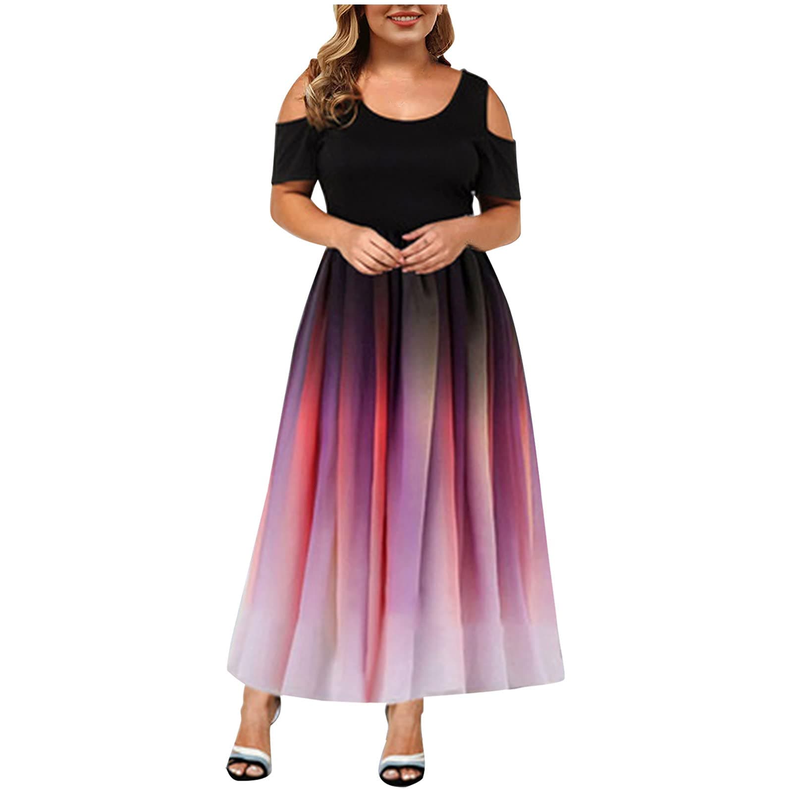 Women Dresses Casual Plus Size Bohemian Short Sleeve Floral Long Maxi Summer Beach Swing Dress