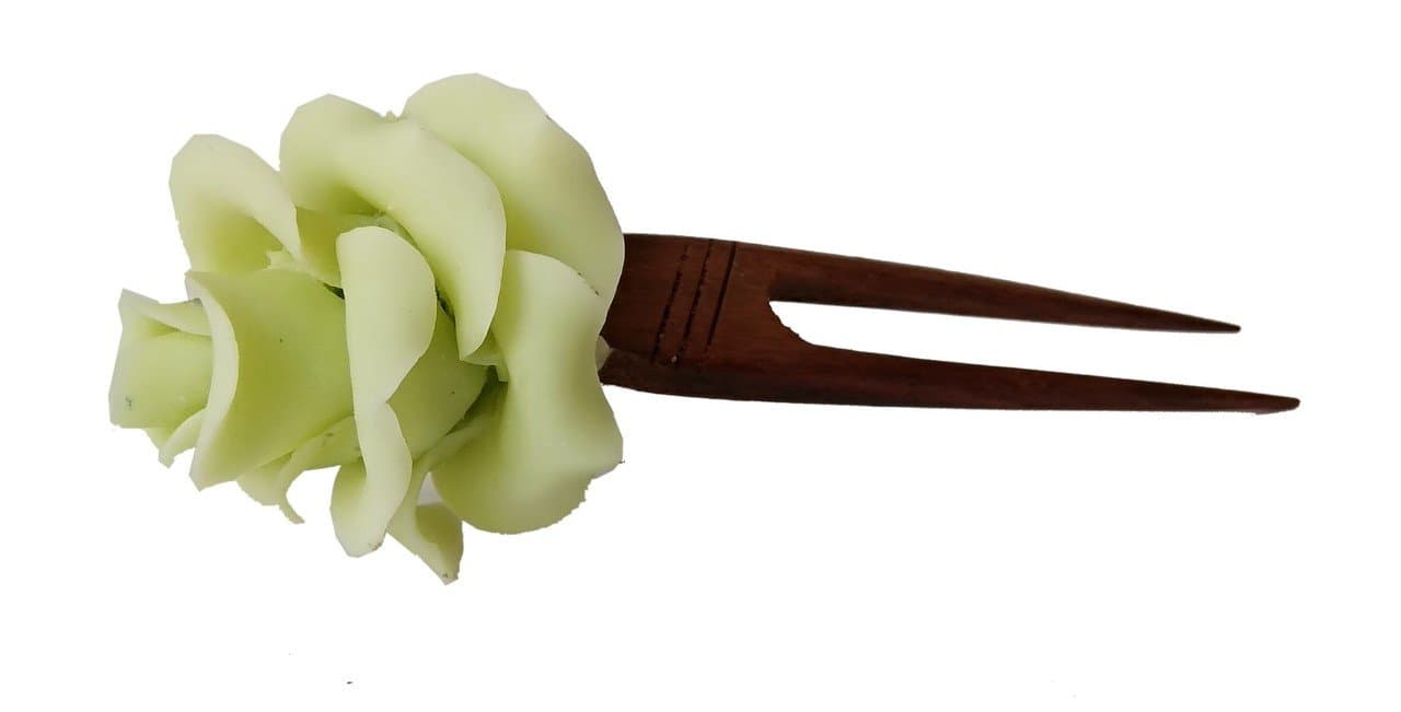 Unique Indian Crafts Handmade Proceline Dough Rose Flower Brown Wooden Juda Pin