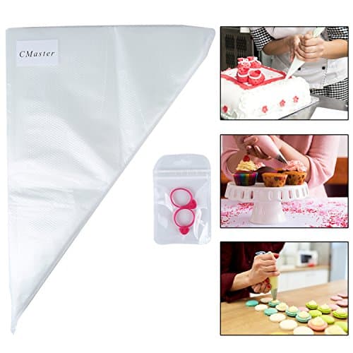 CMaster Pastry Bags,Large Disposable Piping Bags Cake Icing Decorating Supplies Bags with 2 Bag Ties,100 Pack