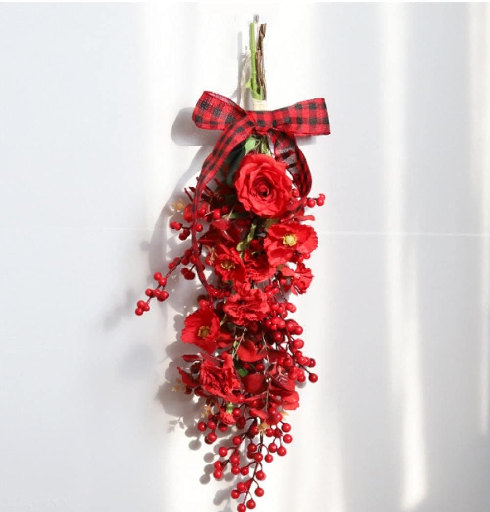 Red Holly Fortune Fruit New Year's Housewarming Artificial Flower Artificial Flower Home Living Room Entrance Wall Decoration Garland-heige Bow Holly Door Lintel Wreath Ring Autumn Decorations