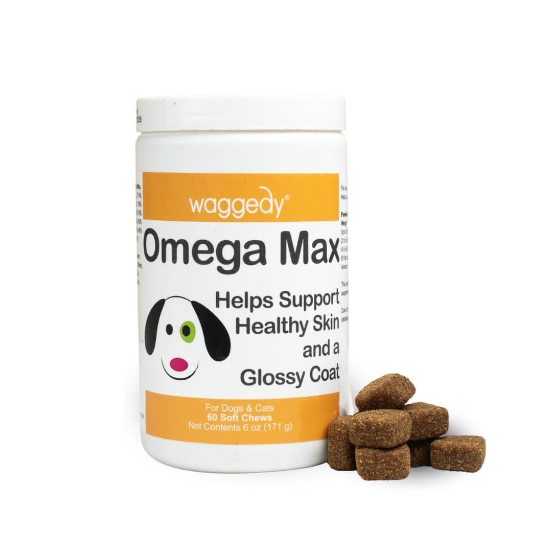 Omega Max Chews for Dogs with Salmon Oil & Flaxseed — Dog Essentials for Shiny Coats & Healthy Skin — Dog Supplements & Vitamins (60 Chews)