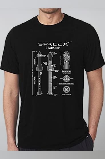 Unisex Regular Fit Space x Starship Elon Musk Graphic Printed T-Shirt/NASA Mars Moon Spacecraft Universe/Space Traveler T-Shirt