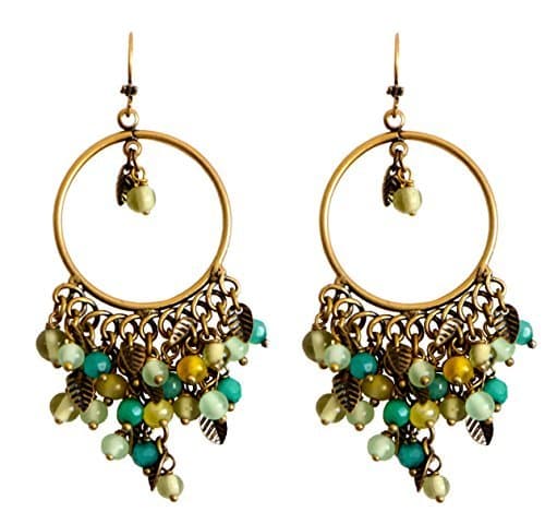 Copper Boho Hoop Earrings with Bead Cascade, Waterfall Earrings, Hypo-Allergenic