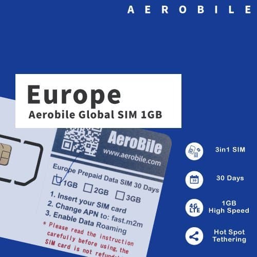Europe Data SIM Preloaded 1GB 30Days. Hot Spot Tethering. No Registration Required US Seller