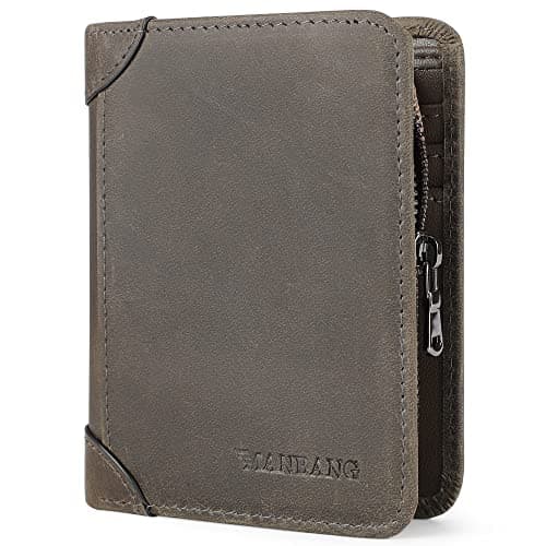 Mens Wallet Zipper Genuine Leather RFID Card Holders Cowhide Zip Coin Pocket Bifold wallets for men Brown(anti-theft brush)