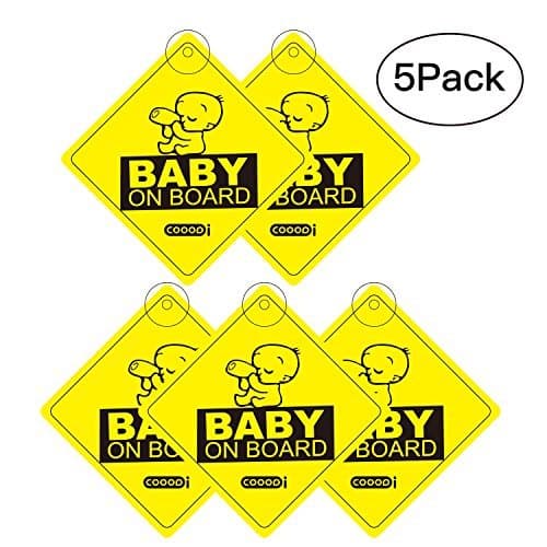 COOODI Baby On Board Sign Car Sticker, Kids On Board Vehicle Car Window Warning Safety Suction Sticker for Smart Parents, Unobstructed View, Stays On, Removable and Will Not Fade