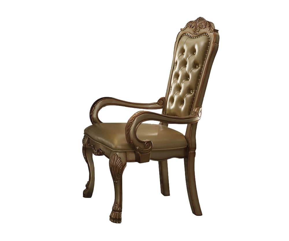 ACME Dresden Arm Chair (Set-2) - - Bone PU & Gold Patina