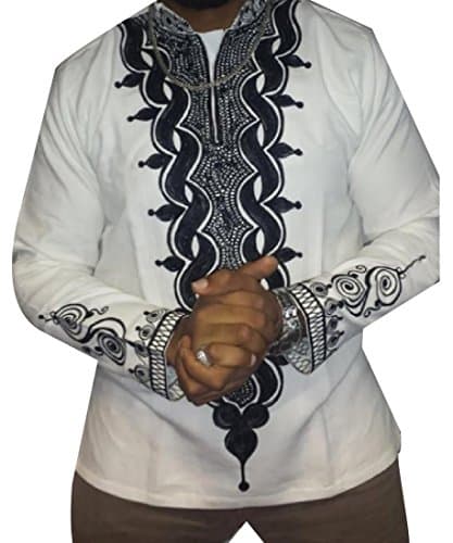 DressU Mens Long Sleeve African DashikiTribal Loose Pullover T Shirt White L