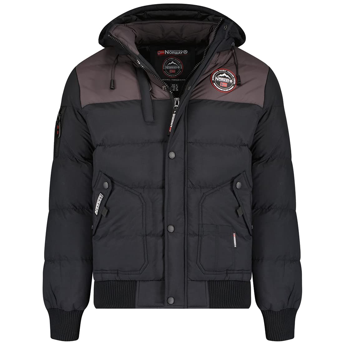Geographical Norway Valon & Vance Men's Winter Jacket Coat Quilted Jacket Heat Insulating Breathable Removable Hood - Black - Small