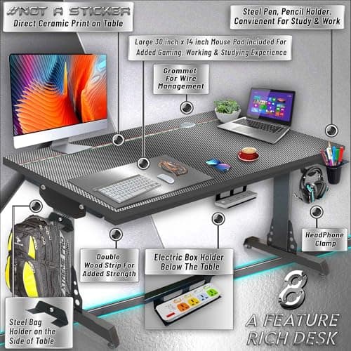 Xtreme PRO Direct Theme Image Printed Computer Table for Gaming, Work & Study Desk. Large for PC, Dual Monitors, iMac, and Laptops. Steel & Engineered Wood. Black Stand 4x2 FEET (CT-Italian Grid)
