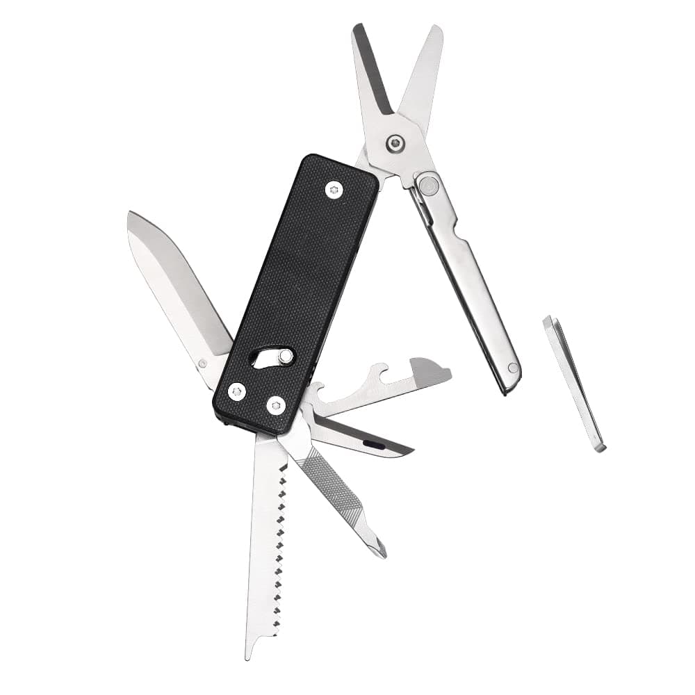 KS2 Elite D2 Blade 13 in 1 Mini Multi Tool function pocket knife with big scissor, G10 handle and Pocket clip, good for Camping/Backpacking/Emergencies/EDC Multitool (D2 Steel Blade)