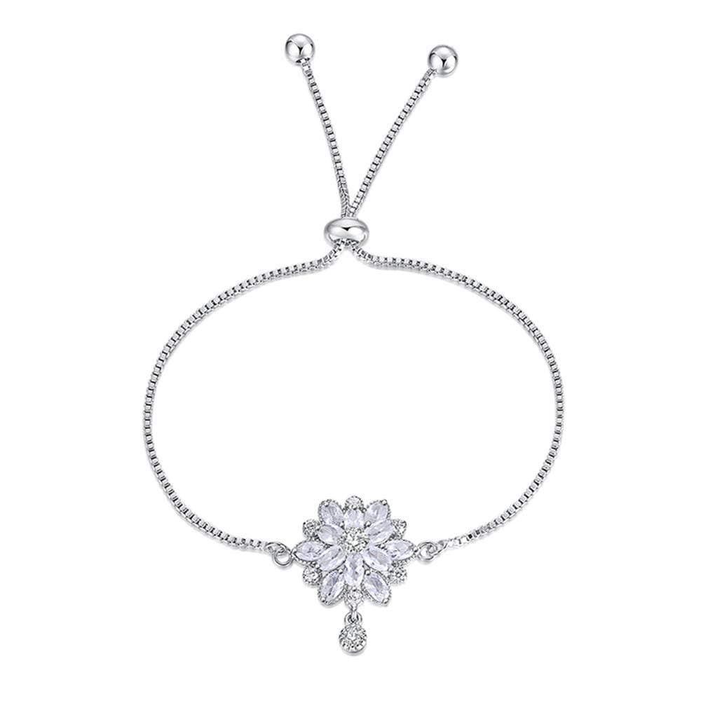 Jixing Rhinestone Lotus Pendent Bracelet Flower Minimalist Round Bangle Chain Charm