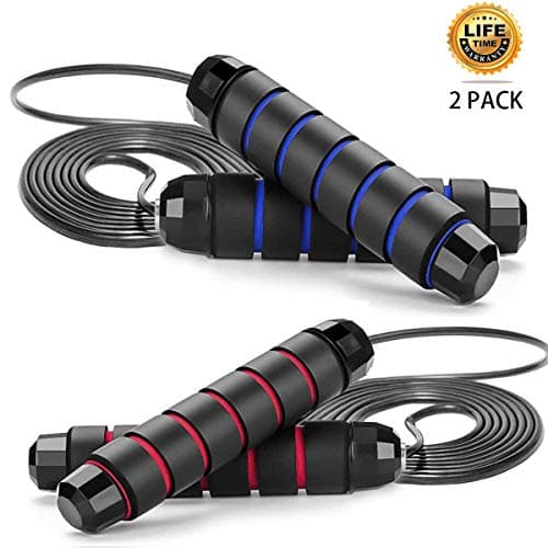 Leonnnnn Jump Rope Tangle-Free Rapid Speed Cable Skipping Rope Adjustable Jumping Ropes with Ball Bearings Memory Foam Antiskid Handles for Adults and Kids - 2 Pack