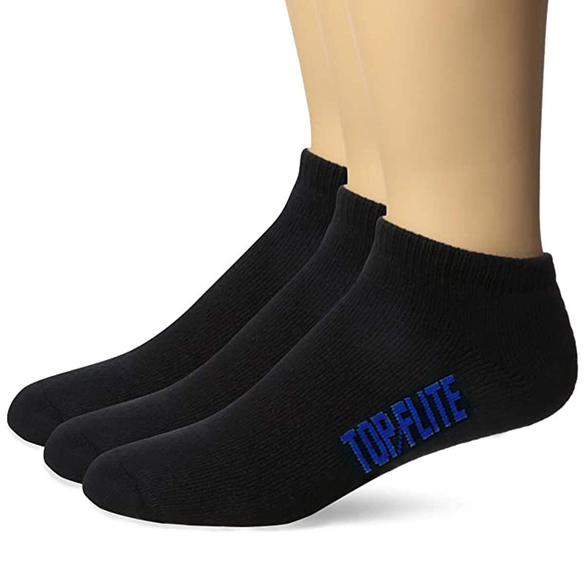 Top FliteMen's Sport Full Cushion Low Cut Socks 3 Pair Pack, Black, Large (10-13) - Shoe Size 9-13