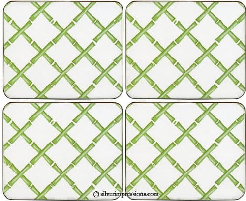 Lady Clare Bamboo, Green on White Coasters - Set of 4