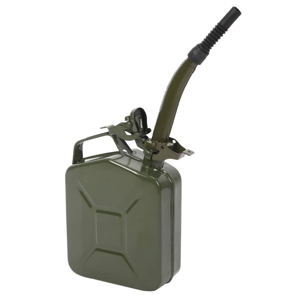5L Metal Fuel Oil Storage Can with Spout - Petrol, Diesel, Oil & Water Container - Army Green