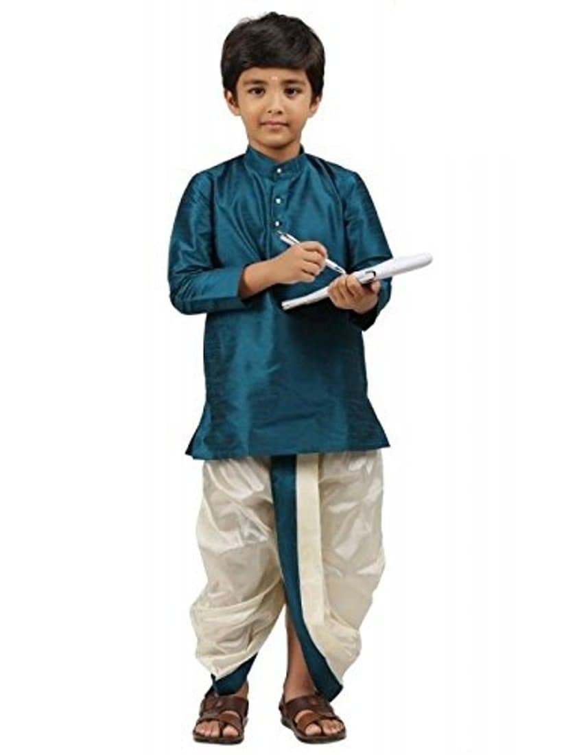 Kids-Boys-Kurta-Dhoti-Set-Indian-Ethnic-Cultural-Fancy-Party-Dress-Cotton Peacock Blue