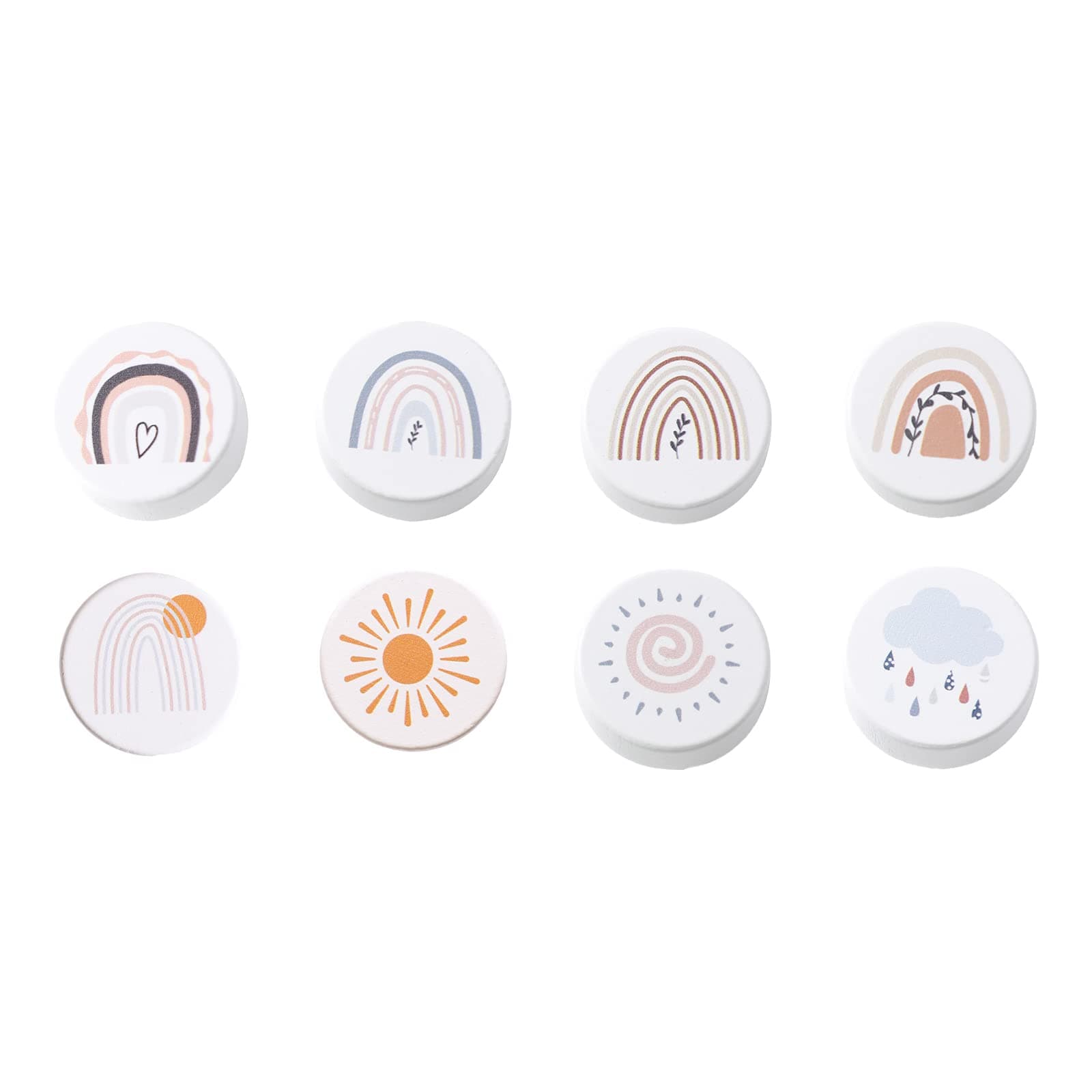WOODEN TEETHER 8 Pack Boho Wooden Dresser Knobs, Rainbow & Clouds Drawer Knobs in 6 Patterns Round Bohemian Decorative Pulls Furniture Knobs w/Screws Cabinets, Furniture, Kids Bedroom, Nursery Decor