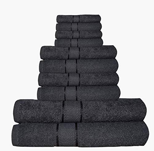 Sunshine Comforts Luxury 100% Natural Egyptian Cotton 10pc Hotel Towel Bale Set- Face Hand Bath Towels (Black
