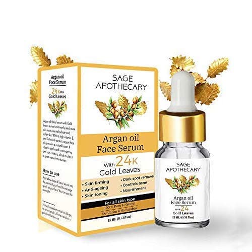 Sage Apothecary Face Serum Natural Argan Oil with 24K Gold Leaves Glowing Skin, Reducing Dark Circle, Anti Aging, Dry Skin, Controls Acne, Pigmentation for All Skin Type (Pack of 15ml)