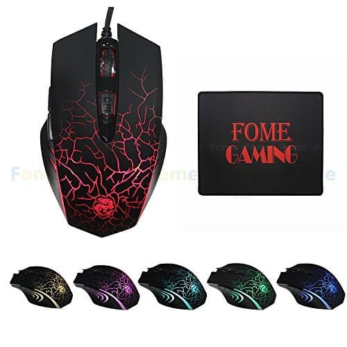 USB Wired Gaming Mouse ,FOME GAMING Flame Dragon X700-M 6 Noiseless Buttons 3 Speed Transmission 1000/1600/2400DPI 6 Colorful Breathing Light Gaming Mice for Laptop PC Black + FOME GAMING Mouse Pad