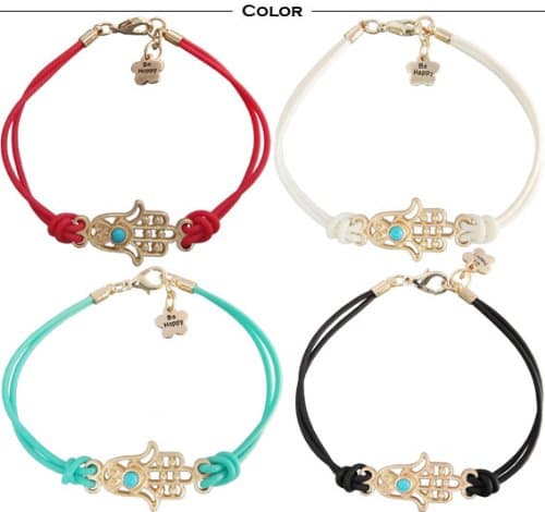 ETSYG® 4pcs Hamsa Hand of Fatima Charms Bracelet Black White Red Plastice Rope Bangle