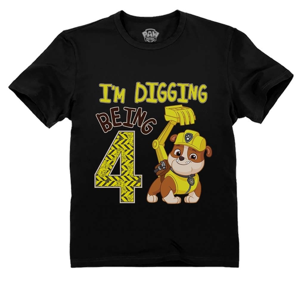 TstarsPaw Patrol Rubble Digging Being 4 T-Shirt for Toddler Boys - 4th Birthday Outfit with Construction Bulldozer Theme