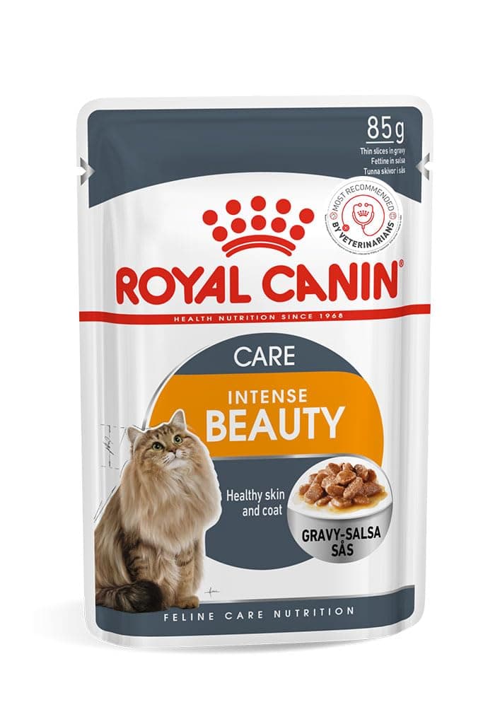Royal Canin Intense Beauty Adult Cat Food, 85 Grams, Pack of 12 Sachet, Wet Food, Supports Healthy Skin & Coat & Urinary Health, Maintains Ideal Weight