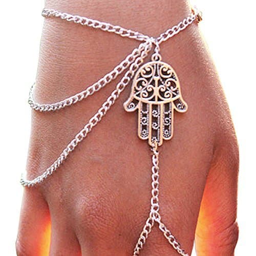 New Fashion Ladies Jewelry Accessories Silver Hand Shape Link Chain Interweave Finger Ring Women Bracelet
