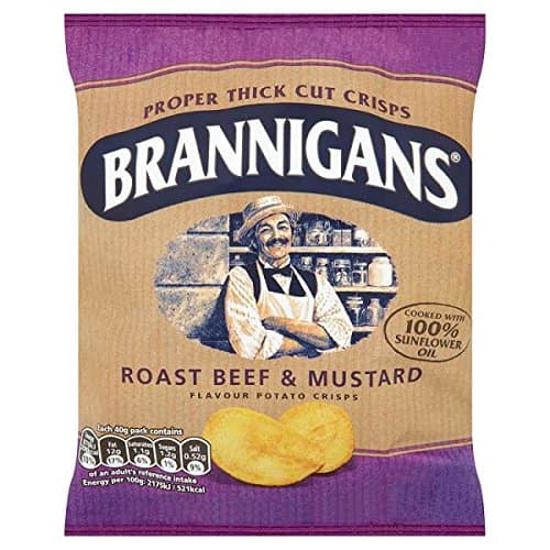 Brannigans Roast Beef & Mustard Flavour Potato Crisps 40g (Pack of 18 x 40g)