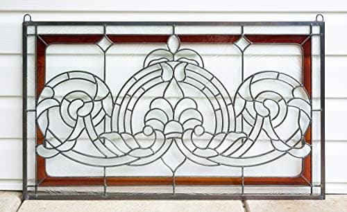 Tiffany Style Stained Glass Clear Beveled Window Panel 34" W x 20.5" H