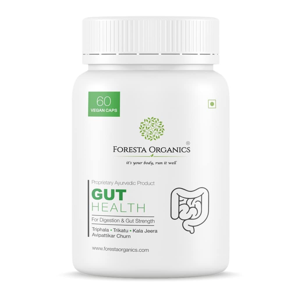 Foresta Organics Gut Health with Isabgol, Triphla, Trikatu, Avipattikar, Kalajeera | Stomach Health Digestion Metabolism Toxin Removal Acidity Gas Control Herbal Supplement - 60 Veg Capsules