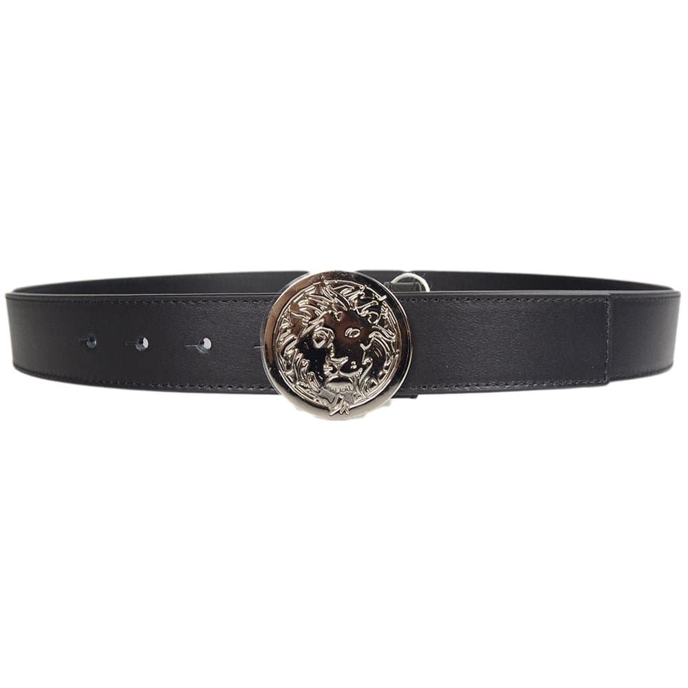 Versace Versus FCU0095 Lion Black Silver Flat Buckle Leather Belt