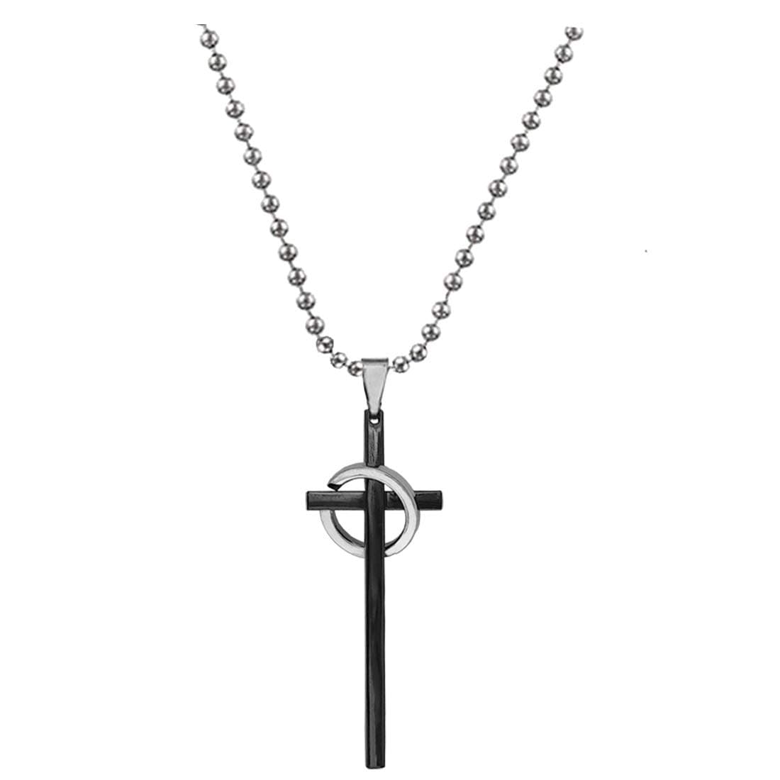 SulleryChristmas Gift C Lord Holy Jesus Christ Crucifix Cross Locket Black Stainless Steel Necklace Pendant for Men and Women